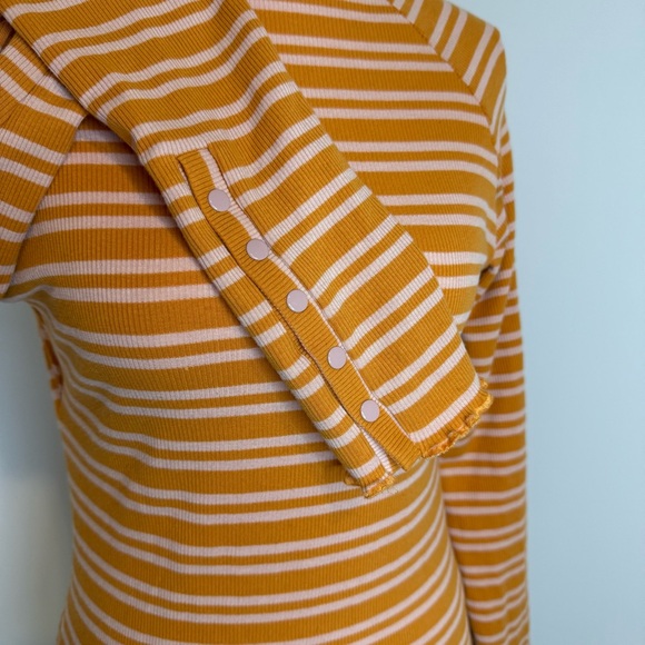 Free People Sunday Afternoon Cut Out Orange and Cream Striped Long Sleeve Top - Picture 2 of 5